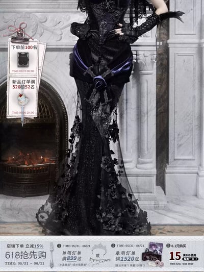 Day of Mourning Beaded Embroidered Mermaid Gown