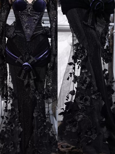 Day of Mourning Beaded Embroidered Mermaid Gown